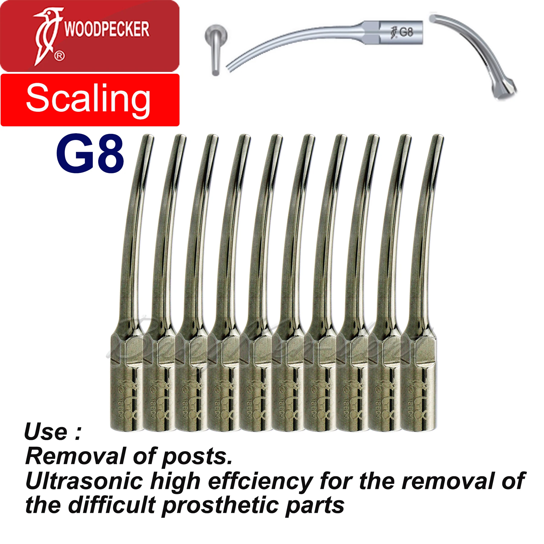 Woodpecker Original Dental Sugragingival Ultrasonic Scaler Tips Remove Tooth Posts Difficult Remnants Parts Fit EMS UDS G8-10pcs