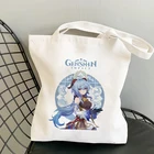 Аниме Сумка-тоут Game Genshin Impact, сумки для покупок, сумка на плечо, Женская Холщовая Сумка большой вместимости, многоразовые эко-сумки, сумка для покупок