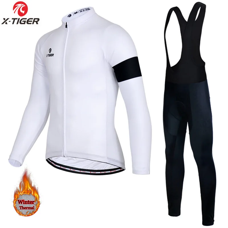 

New Fleece Cycling Suit Set, Autumn and Winter Warmth Plus Fleece, Strap Long Pants Long Sleeve Top Men and Women