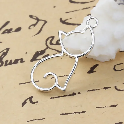 

Cute Cat Pendant Zinc Based Alloy Charms Pendant Cat Animal Silver Color Hollow DIY Jewelry Bracelet Handmade Accessories