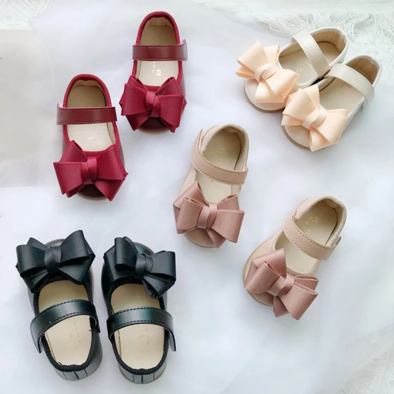 

Baby Girls Shoes Kids Solid Color Bowknot PU Leather Flat Shoes Children Princess Shoes for 1-7y