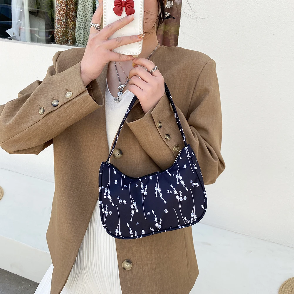 

2021 Luxurious Zipper Bag Vintage Women Flower Printing Hobos Underarm Bag Casual Small Shoulder Handbags for Women