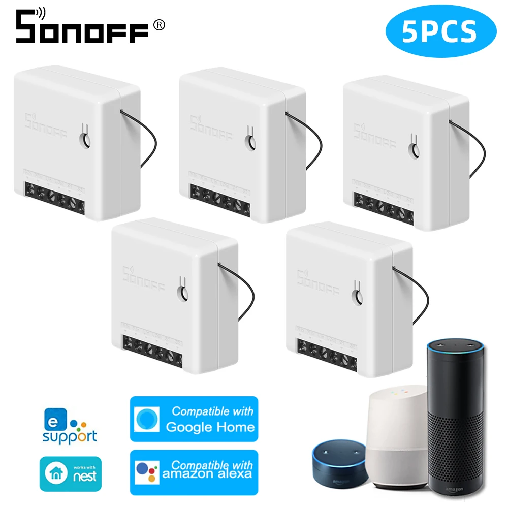 Itead SONOFF Мини Базовый DIY WiFi переключатель 2ch двухсторонний умный переключатель таймер светильник голосовой модуль дистанционного управления работа с Alexa - Комплект: 5pcs SONOFF MINI