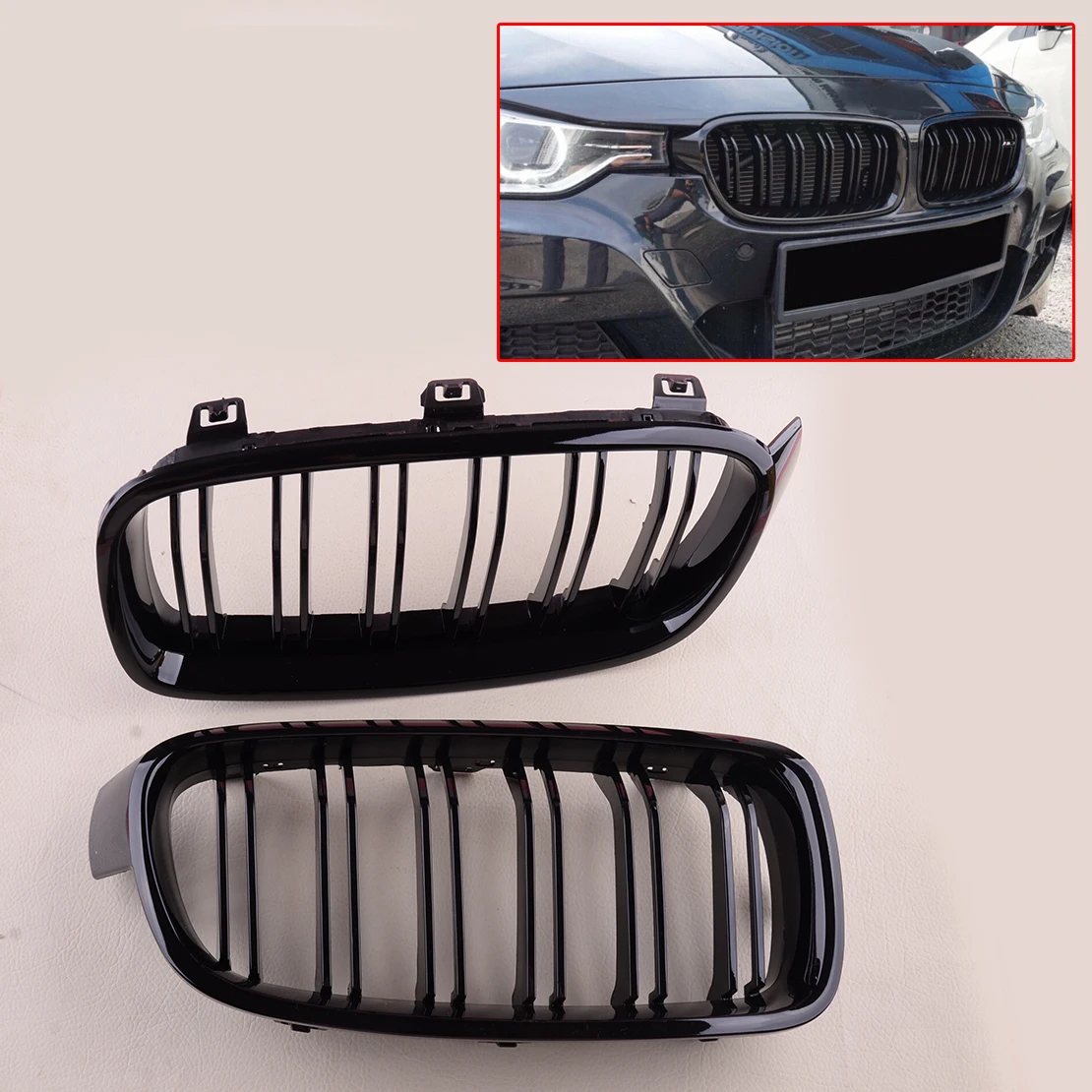 

51137263480 Автомобильная радиаторная решетка с двойной линией, глянцевая, черная, декоративная, 51137263479, подходит для BMW 3-Series F30 F31 2012 2013 2014 2015 2016 2017