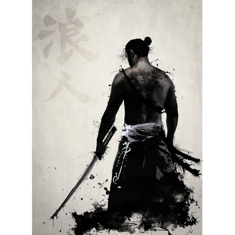 1319 Samurai (1) RELIABLI художественный самурайский акварельный человек плакаты и принты холст живопись черный и белый искусство настенные картины для комнаты без рамки - Цвет: 1319 Samurai (1)