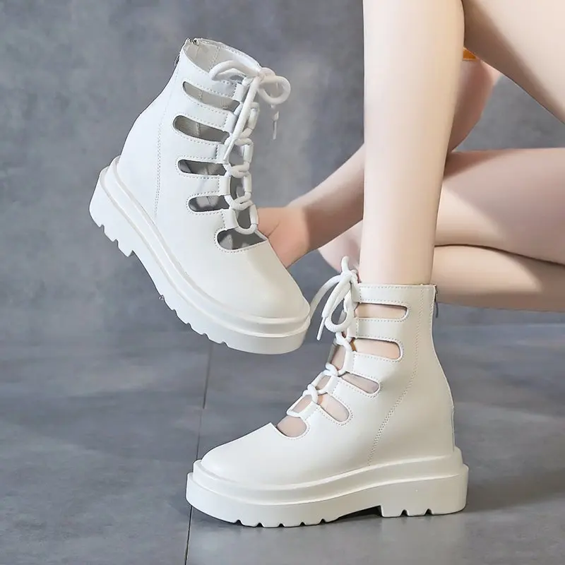

2020 spring and summer new Martin boots female tide hollow single shoes casual thick-soled increased breathable boots X409
