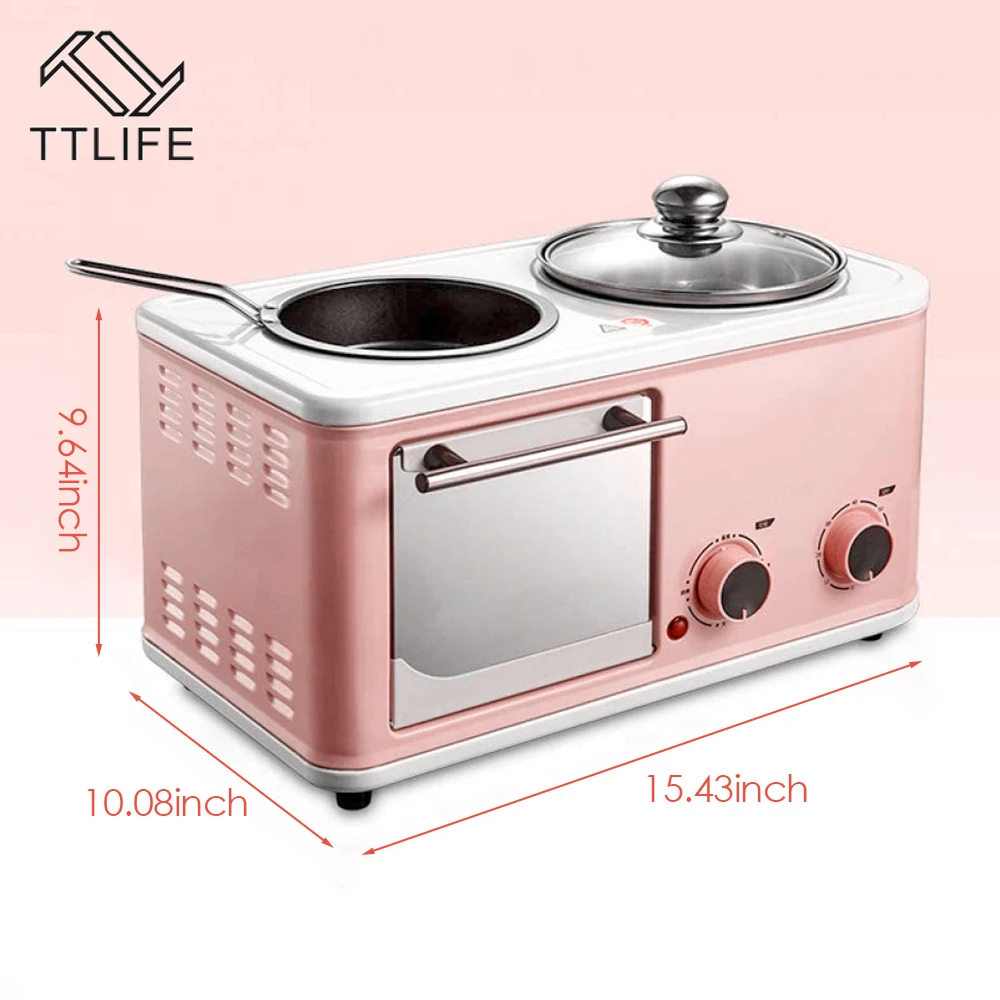 

TTLIFE Electric 3-in-1 Home Breakfast Machine Bread Toaster Oven Omelet Frying Pan Hot Pot Boiler Food Steamer Baking Pan Set