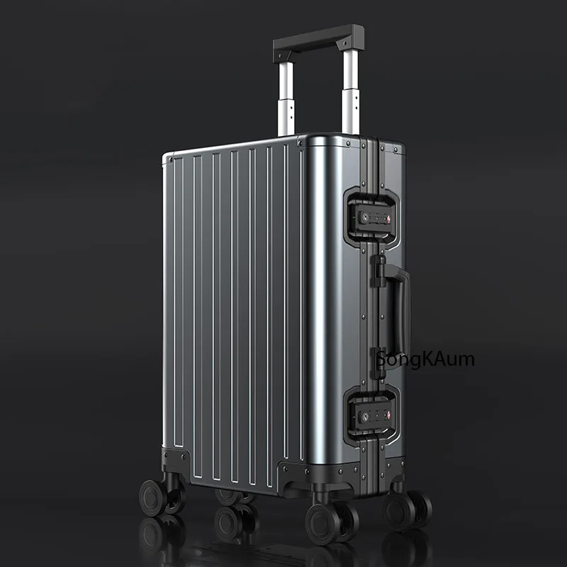 New Fashion Waterproof Rolling Luggage 100% Aluminium Trolley Solid Travel Bag 20' Women Boarding Bag Carry On Suitcases Trunk