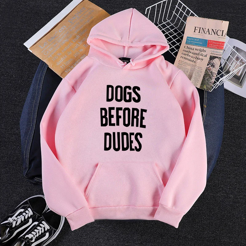 Plus Size Women Harajuku Hooded Sweatshirt Street Clothing 2019 New Autumn Long Sleeve Thicken Dogs Before Dudes Letters Print | Женская