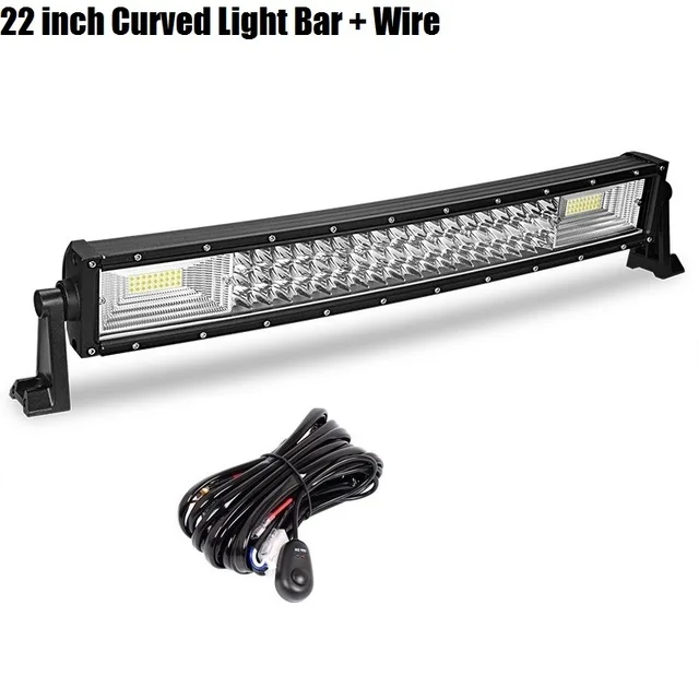 22inch Bar with Wire DERI трехрядный изогнутый СВЕТОДИОДНЫЙ светильник для внедорожника Светодиодный точечный прожектор комбинированный луч светодиодный рабочий светильник 12 в 24 в автомобильный модифицированный Стайлинг - Цвет: 22inch Bar with Wire