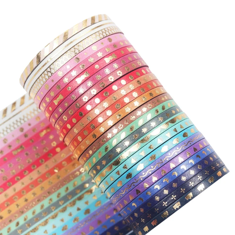 Набор из 24 рулонов ленты тонкая Маскировочная Золотая фольга принт для