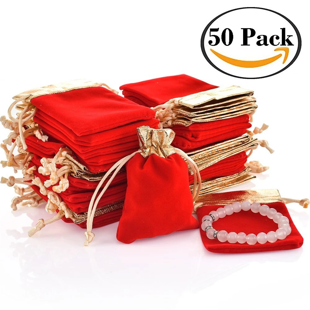 50pcs Cotton Flannel Jewelry Gift Bags with Drawstring Pouches Organza Sachet Candy Bag for Wedding Party Birthday Christmas