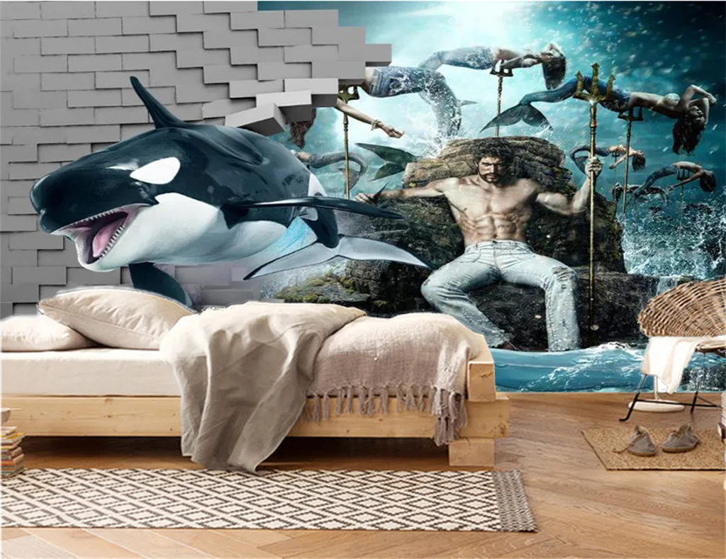 3d обои для гостиной Русалка и принц Красивая мифология подводный мир украшение
