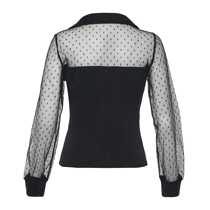 

2020 New Fashion Women Blouse Semi Sheer Mesh Shirt