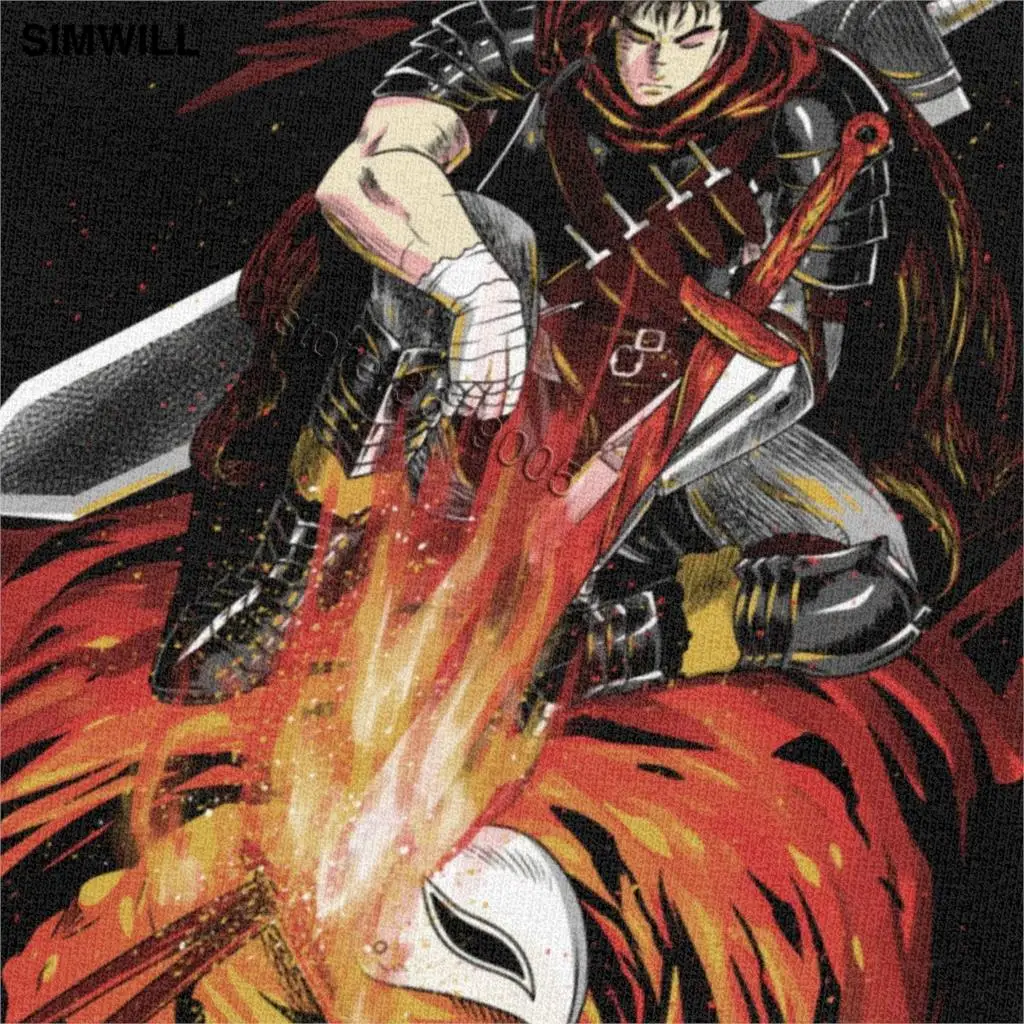 Крутая футболка Berserk Guts Мужская мягкая хлопковая с аниме гацу футболки коротким
