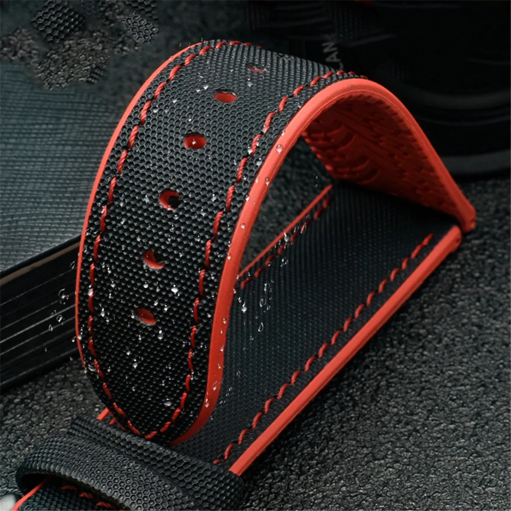 

New 20mm 22mm 24mm Nylon Silicone Bottom Watch Strap Men Waterproof Breathable Rubber Wrist Band Bracelet Accessories for Omega