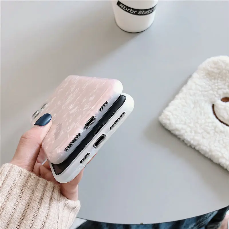 

Glossy Marble Case For iphone 12 11Pro Max 6 7 8 Plus X XS Max XR Conch Shell Epoxy Dream Silicone Shockproof Glitter Soft Cover