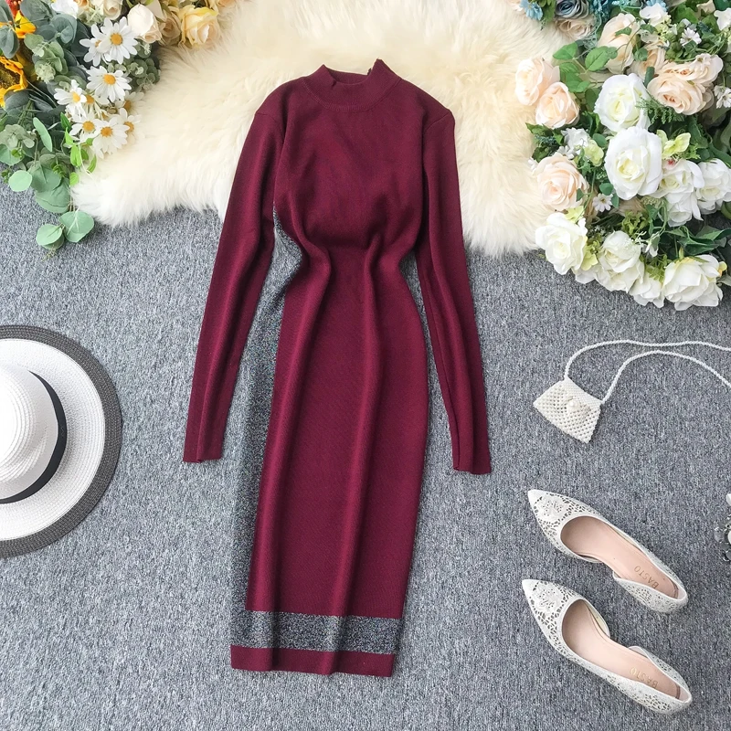 Женское трикотажное платье свитер Amolapha СО СТОЯЩИМ ВОРОТНИКОМ и длинными