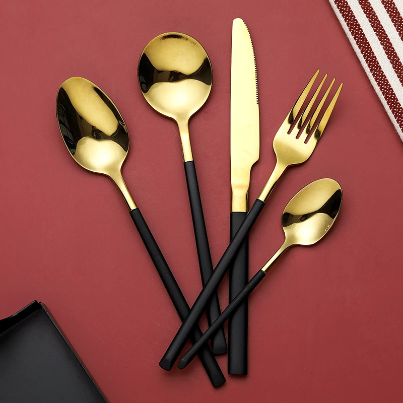

Dinner Cutlery Luxury Knife Fork Spoon Dessert Dinnerware Western Food Silverware Kitchen Utensils Stainless Steel Tableware