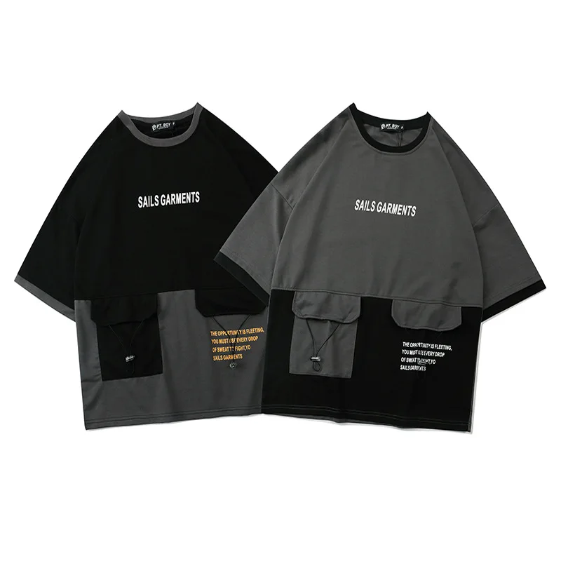 

Hip Hop T-Shirt Men 2021 Summer Streetwear Color Block Patchwork Print Tshirts Harajuku T Shirt Cotton Tees Tops WQ388