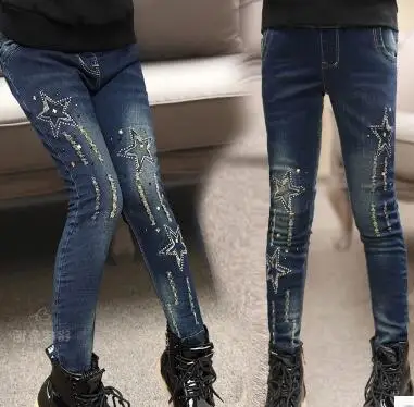 9003 jeans Коллекция года, Осенняя детская одежда джинсы для девочек повседневные тонкие джинсы для маленьких девочек, джинсы для крупных детей длинные штаны - Цвет: 9003 jeans