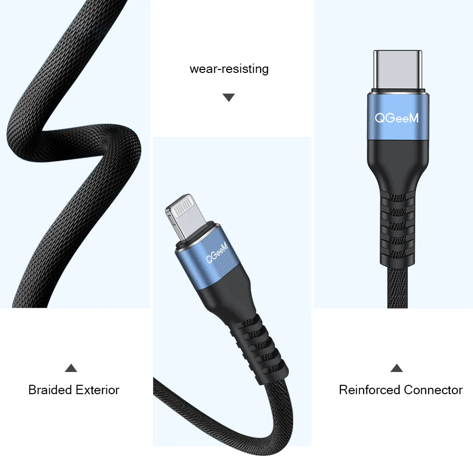 Зарядный кабель QGeeM MFi с USB C на Lightning для iPhone 12 mini Pro Max 11 X XS 8 7 PD быстрой зарядки и