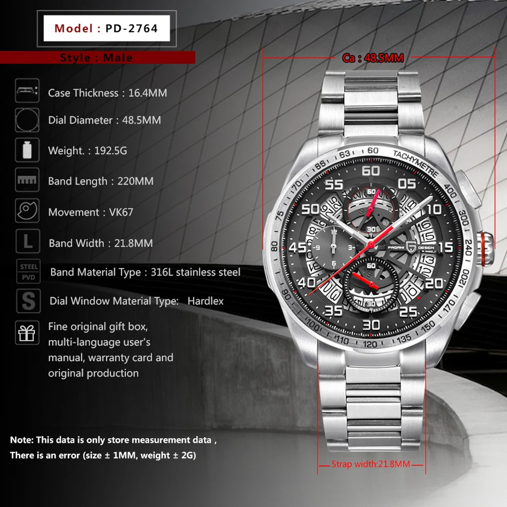 

PAGANI DESIGN Luxury Brand Men Watch 30M Waterproof Quartz Sports Chronograph Military Watches Clock Men Relogio Masculino+box