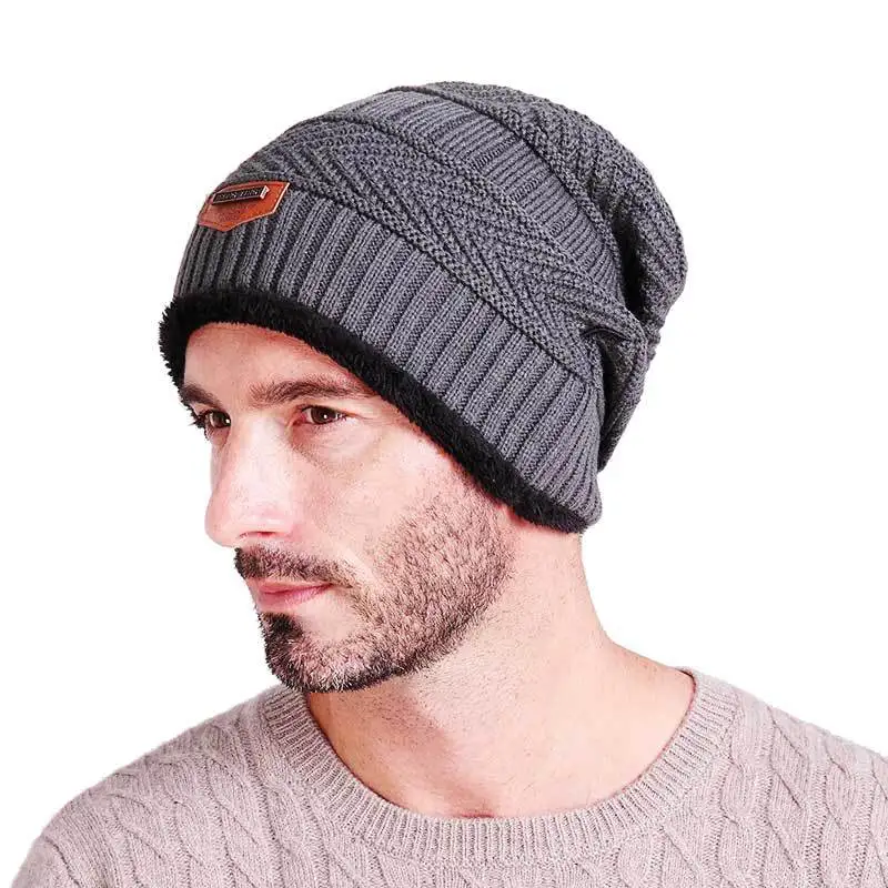 

New Brand Solid Color Knit Beanie Hat Men's Winter Hats Female Hat Warm Plus Velvet Thicken Hedging Cap Skullies Wool Bone Male