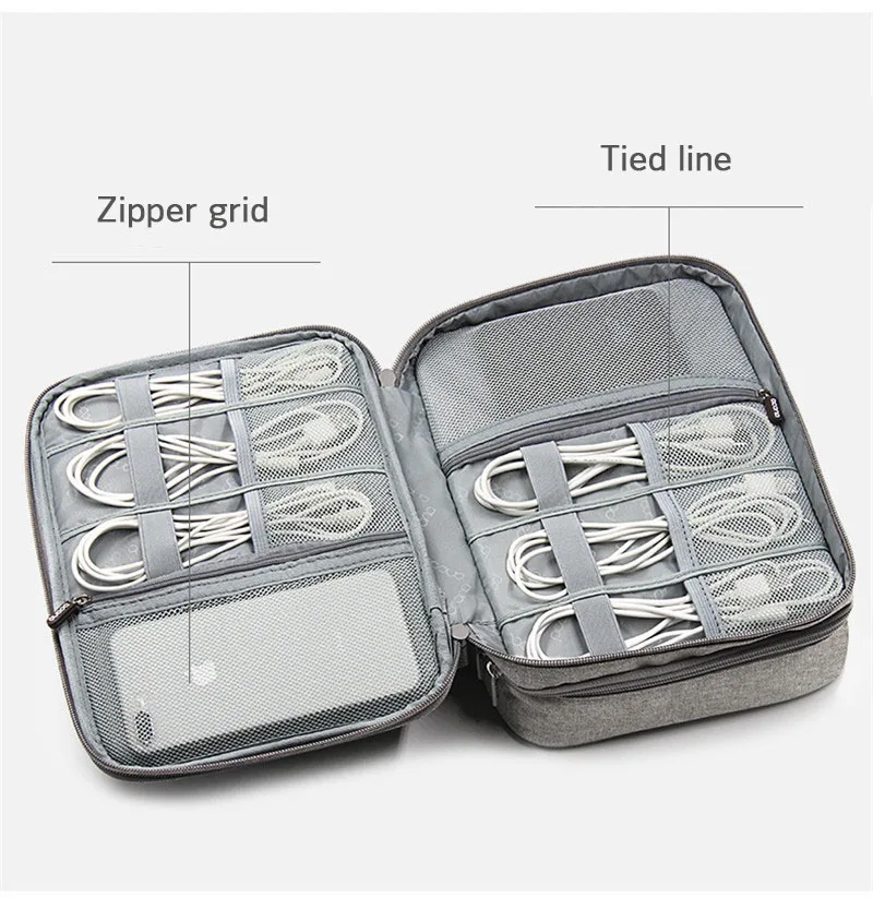 Большая двухслойная дорожная цифровая сумка для хранения Портативная на молнии