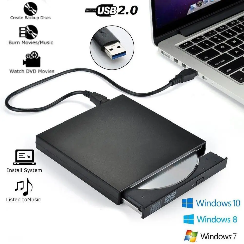Тонкий портативный USB 2 0 Внешний оптический DVD/CD-RW устройство записи с USB-кабелем