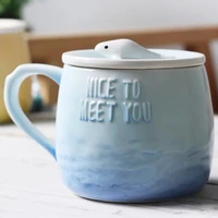 creative mark cup office water female cute home coffee ceramic spoon with lid breakfast couple ins wind gradient color central