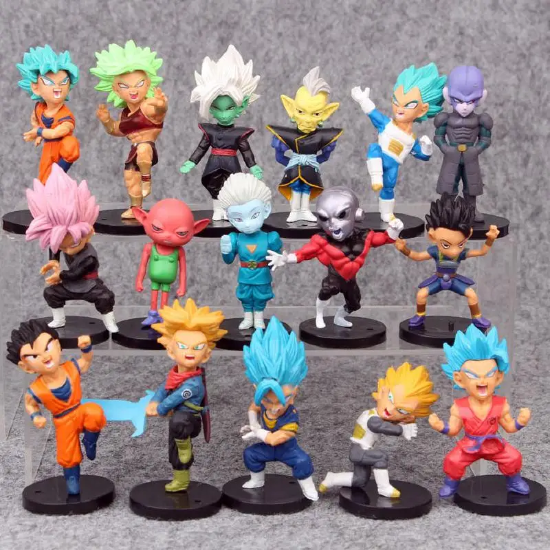 

16pcs/set 8cm Anime Dragon Ball Z Action Figure Toys Son Goku Character Kawaii Version PVC Super Saiya Piccolo Fingurine Model