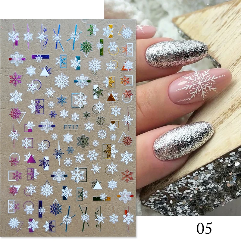 Белое золото наклейка для ногтей "Снежинки Лазерные Рождественские Листы Геометрические Линии Буквы для маникюра Слайдеры на".