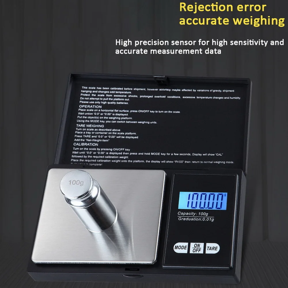 1 шт. цифровые весы 100/200/300/500/1000g 0 01/0 1g точный ЖК дисплей Дисплей Карманные