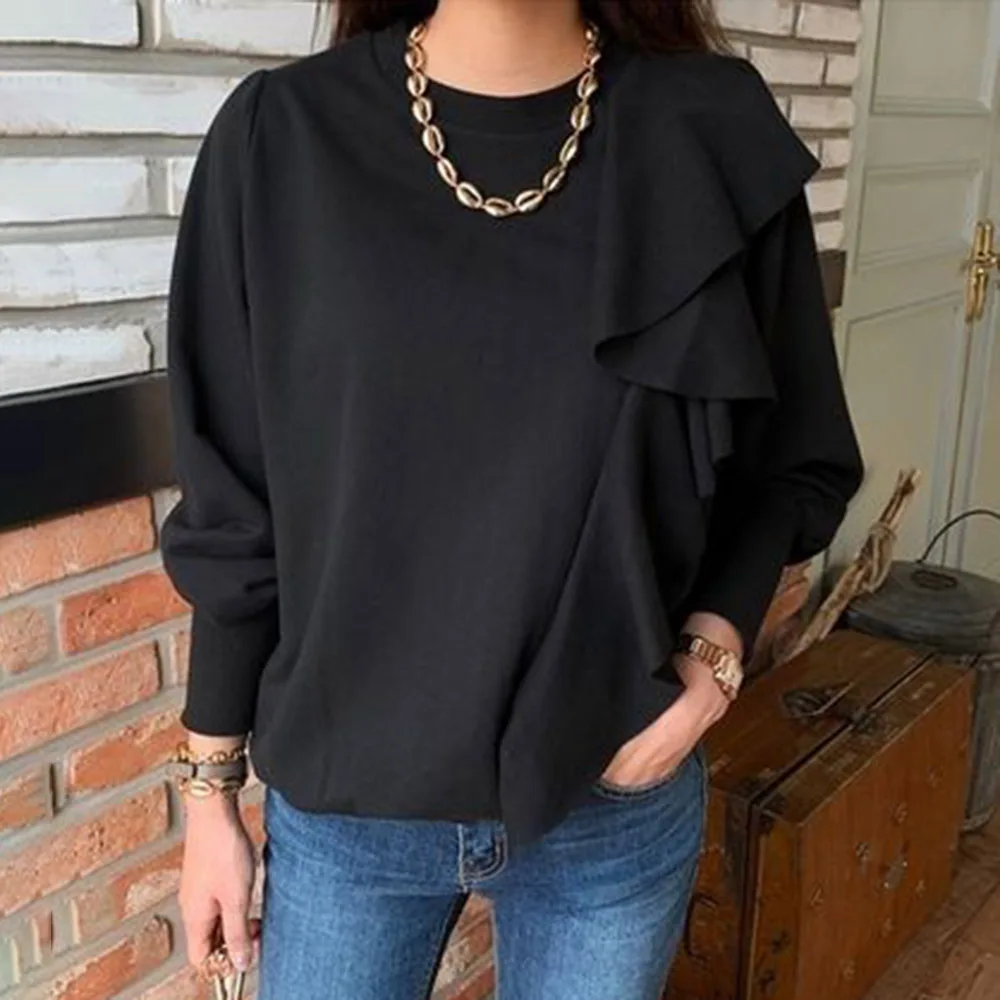 Женская футболка Осенняя дизайнерская шикарная с длинным рукавом Офисная