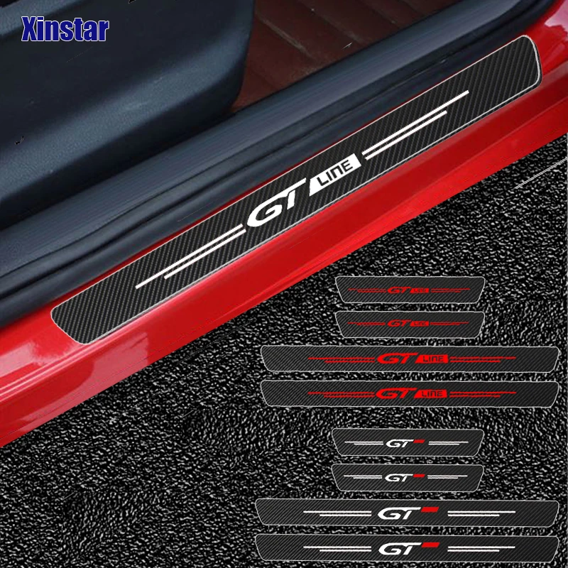 

4pcs GT GTLine Carbon Fiber Car Door Sill Protection Sticker For Peugeot 106 107 108 206 207 208 2008 3008 306 308 307 508 407