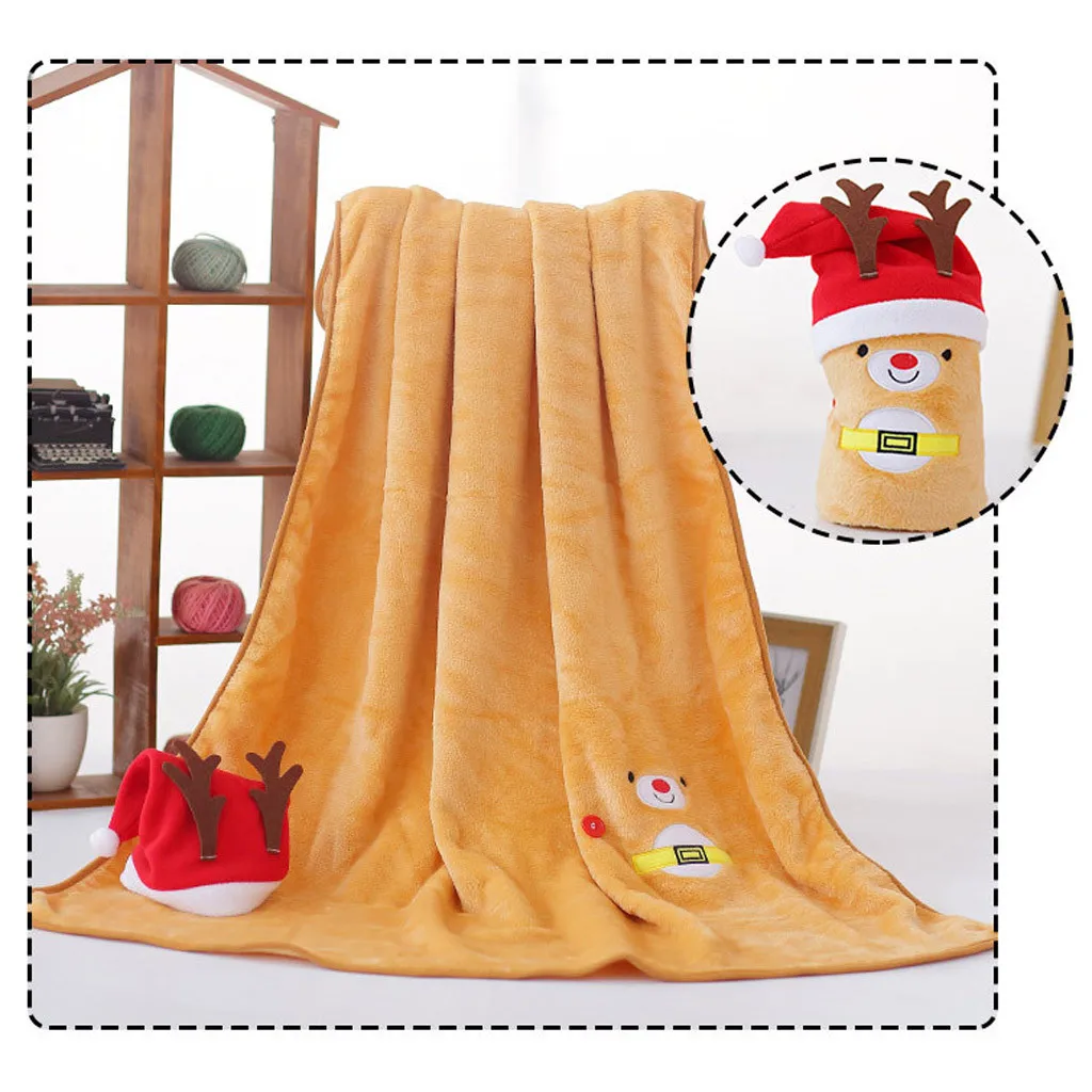 OUNEED 1 Pc Hat and Flannel Blanket Set Snowman Super Soft Christmas Cartoon Flannel Fluffy Blanket Bed Sofa Children Gift#45