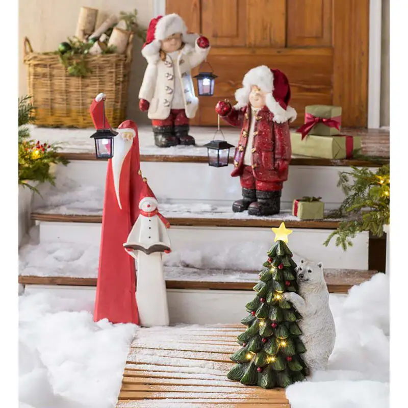 

Creative Children's Christmas Gifts Kids Christmas Decoration Cute Children Resin Model Toys With Lanterns Room Decoration Props