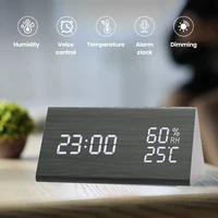 alarm clock led wooden digital table clocks voice control 1224 hour display usb charger desktop electronic clock home office