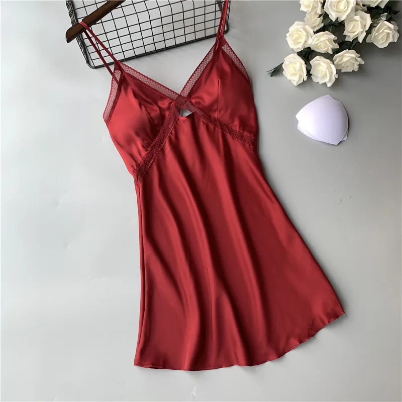 Женская атласная ночная рубашка с v-образным вырезом однотонная тонкая