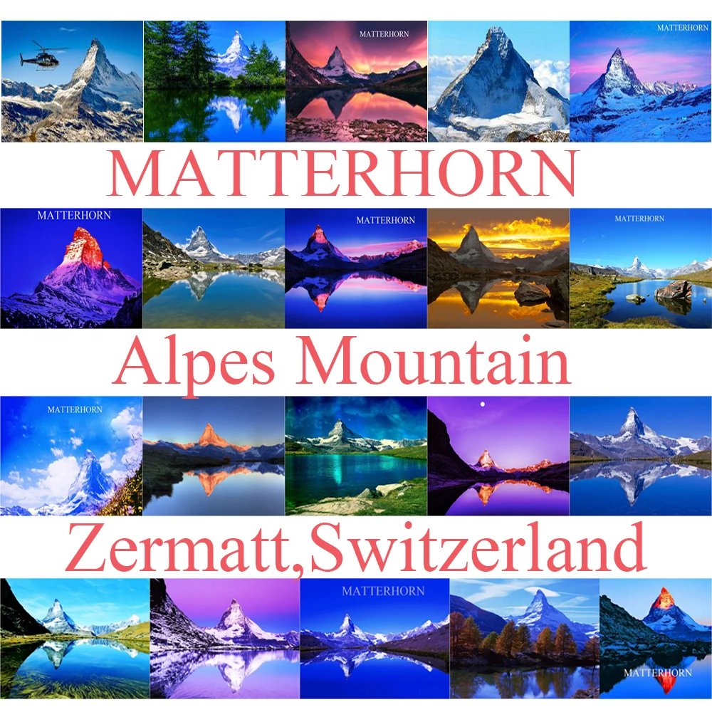 

5D DIY Diamond Embroidery Rhinestone Scenery of Matterhorn Mountain in Switzerland, Zermett Diamond Painting for Room Decoration