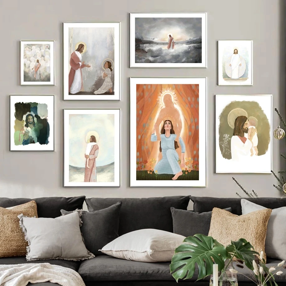 

Abstract Lord Jesus Modern Religious Christ Christian Wall Art Print Canvas Painting Nordic Poster Decor Picture for Living Room