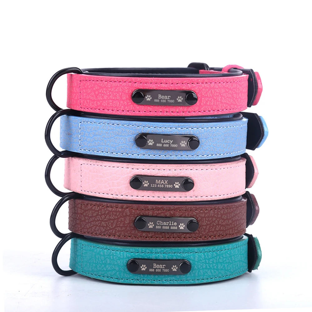 

Dog Collar Personalized Custom Name ID Tags For Small Medium Large Dogs Brown Soft Leather Dog Collar Pet Accessories Cat Collar
