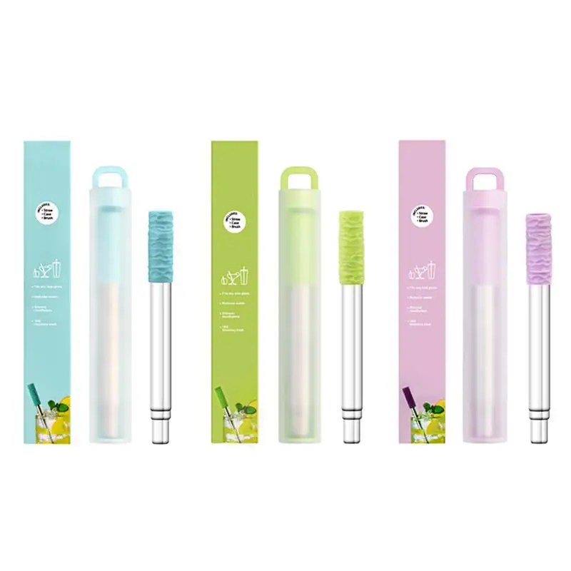 Портативный Нержавеющая сталь силиконовый телескопическая питьевой соломы