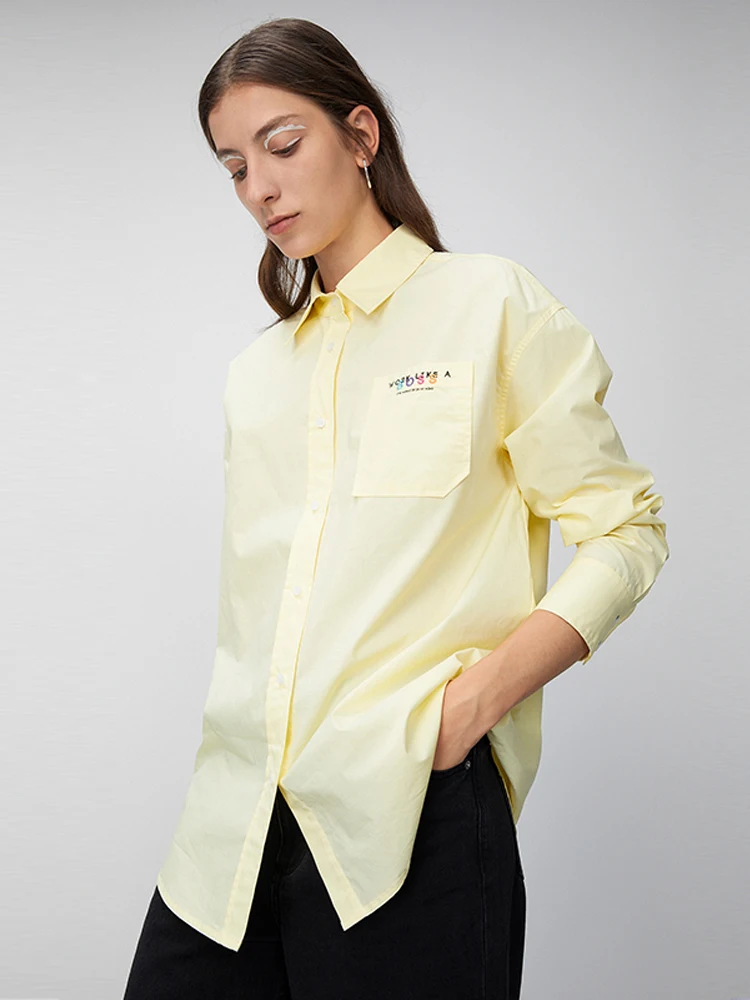 

Toyouth Spring Women Cotton Blouse New Arrival Embroidery Letter Loose Shirt Female Casual Blouses Tops