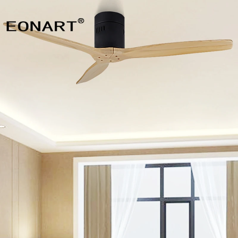 

52Inch modern dc ceiling fan without lamp with remote control indoor solid wood roof decorate fans for home 110-240Vac motor fan