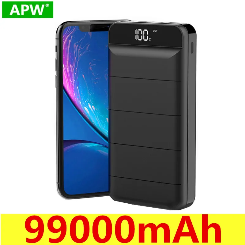 99000 мАч Внешний аккумулятор повербанк 2 USB LED портативный мобильный телефон