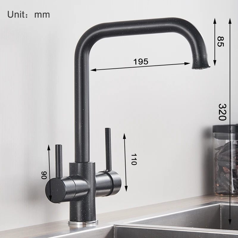 Rozin Brushed Nickel Purified Water Kitchen Faucet Dual Handles with Hot Cold Mixer Tap Brass Chrome Pure Water Filter Tap wall mount kitchen faucet