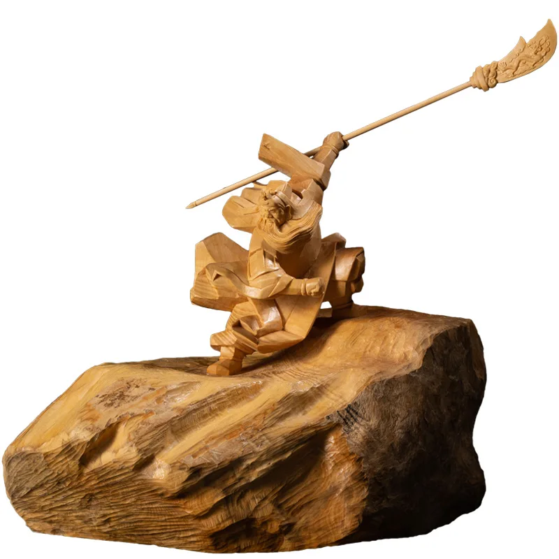 

Pure Hand Carving Collect Wealth God Guanong Religious Buddhas Guanyu Pray Sculpture Home Decoration Gift Wood Statue