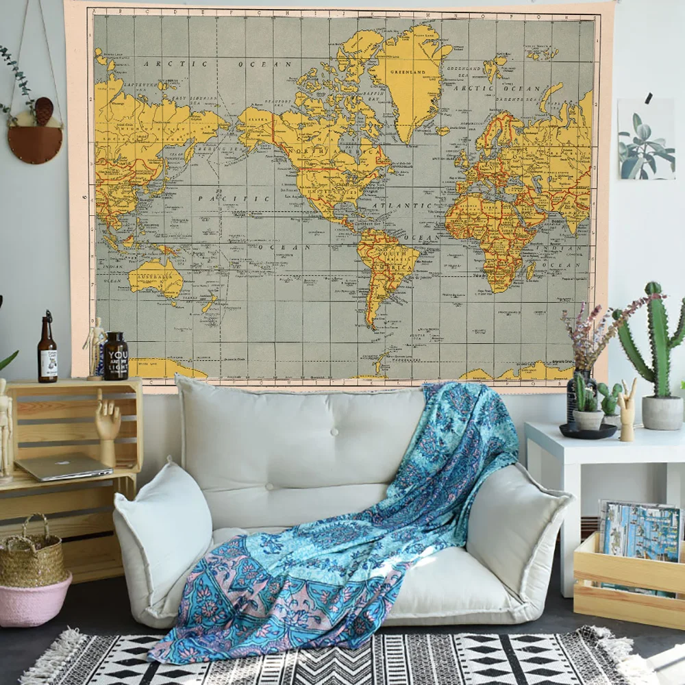 Simsant Map World винтажная Гобеленовая Экипировка настенные украшения художественные